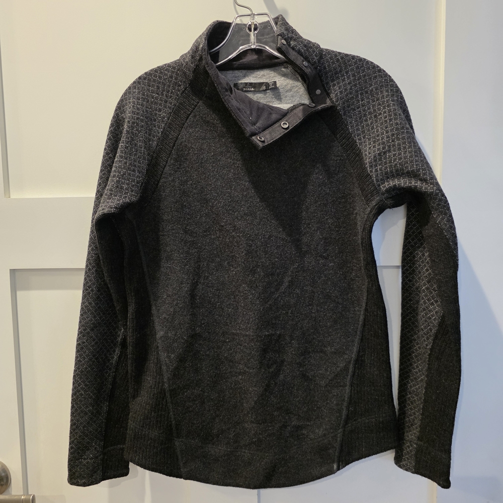 PRANA Women Wool Blend Brandie Sweater Sz S Gray Pullover High Neck Outdoor
